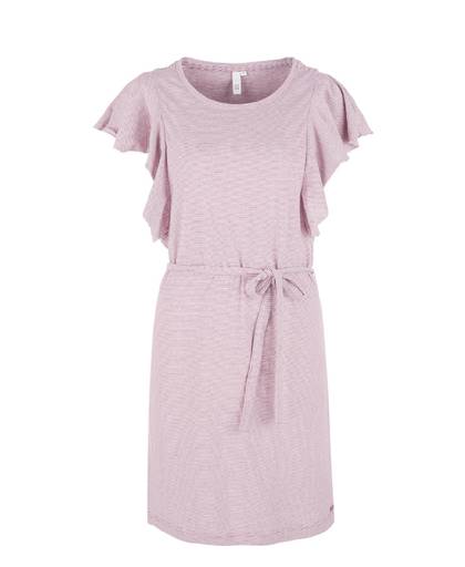 gestreepte jurk met volant roze/wit