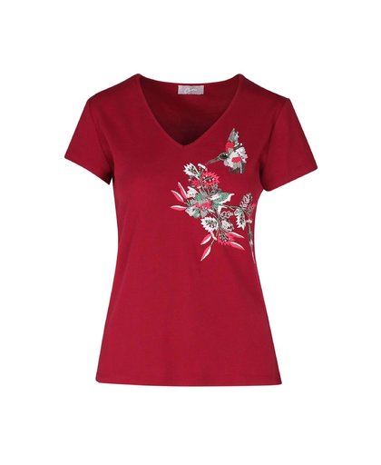 T-shirt met borduursels en kraaltjes rood