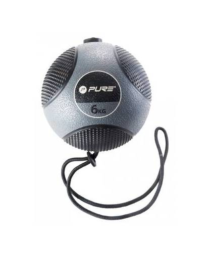 Pure2improve medicine ball 6 kg met touw grijs/zwart