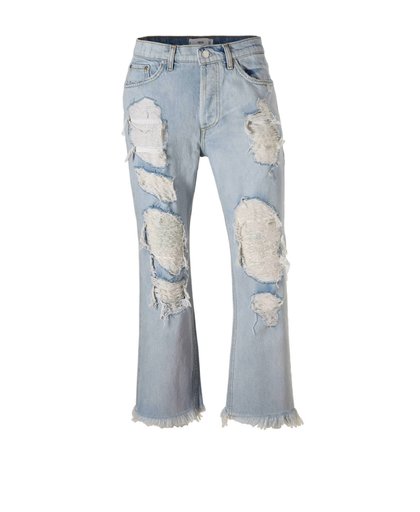 cropped jeans met versleten details lichtblauw