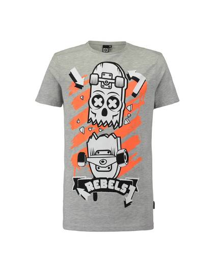 t-shirt met skateboard print grijs melange