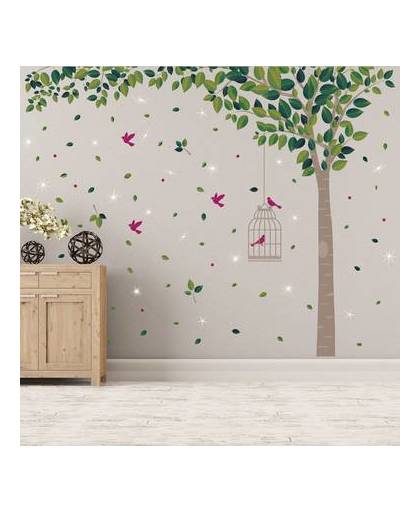 Walplus home decoratie sticker - groene boom met 20 swarovski kristallen