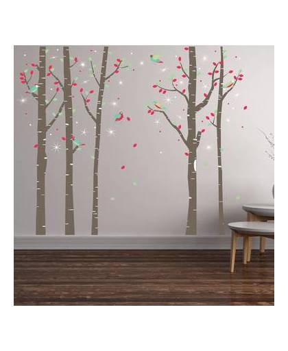 Walplus home decoratie sticker - berkenboom bos met 20 swarovski kristallen
