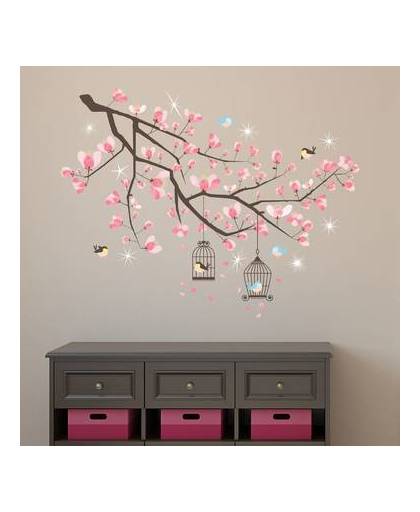Walplus home decoratie sticker - kersen bloesem boom met 9 swarovski kristallen