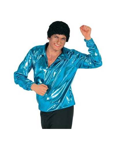 Disco shirt glitter blauw 70's - large / 52-54