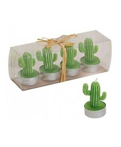 Donkergroene cactus waxinelichtjes set van 4