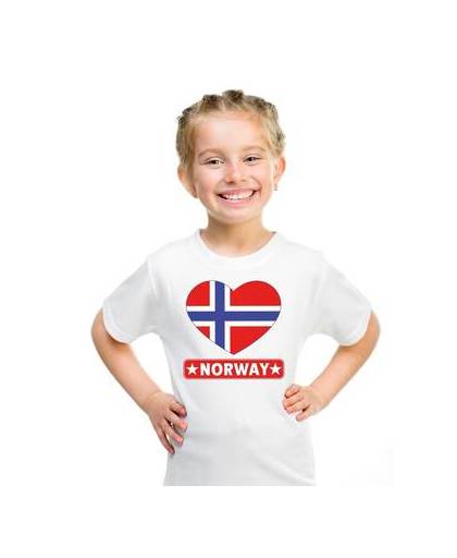 Noorwegen kinder t-shirt met noorse vlag in hart wit jongens en meisjes m (134-140)