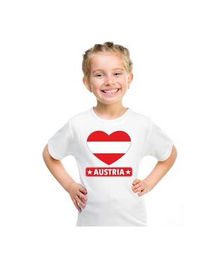 Oostenrijk kinder t-shirt met oostenrijkse vlag in hart wit jongens en meisjes xs (110-116)