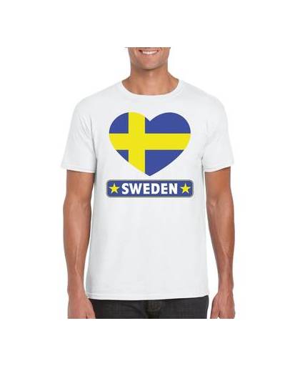 Zweden t-shirt met zweedse vlag in hart wit heren 2xl
