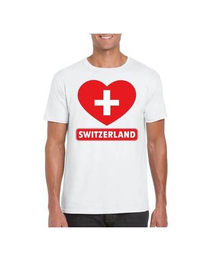 Zwitserland t-shirt met zwitserse vlag in hart wit heren 2xl