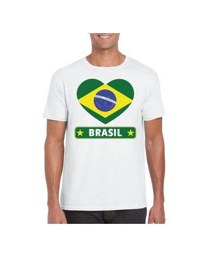Brazilie t-shirt met braziliaanse vlag in hart wit heren 2xl