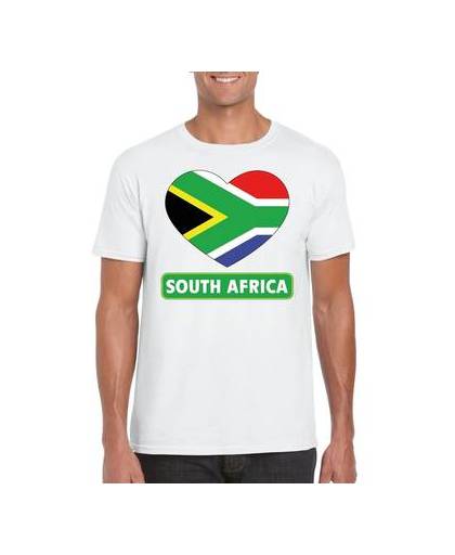 Zuid afrika t-shirt met zuid afrikaanse vlag in hart wit heren s