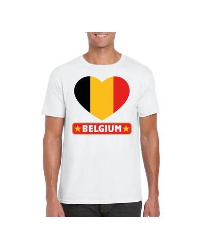 Belgie t-shirt met belgische vlag in hart wit heren 2xl