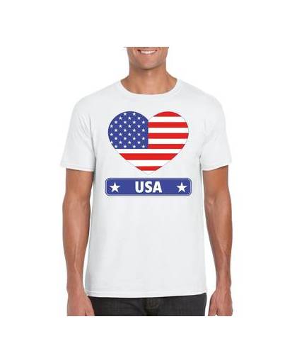 Amerika t-shirt met amerikaanse vlag in hart wit heren 2xl