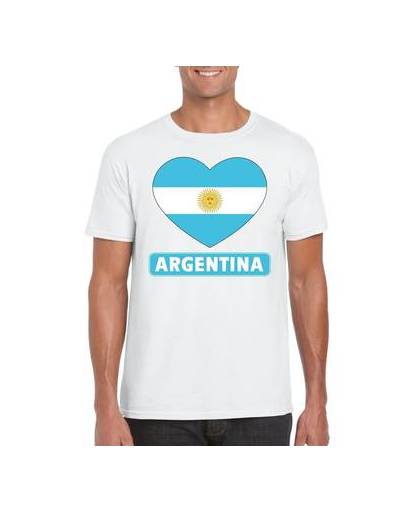 Argentinie t-shirt met argentijnse vlag in hart wit heren s
