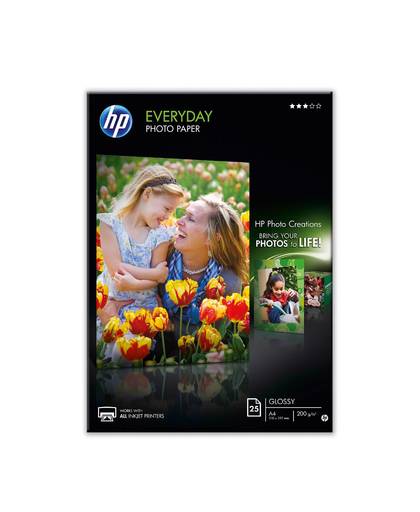 HP Everyday glanzend fotopapier, 25 vel, A4/210 x 297 mm pak fotopapier