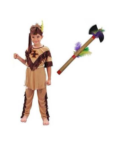 Indianen verkleedpak maat s met tomahawk voor kinderen