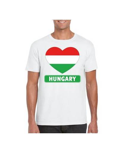 Hongarije t-shirt met hongaarse vlag in hart wit heren s