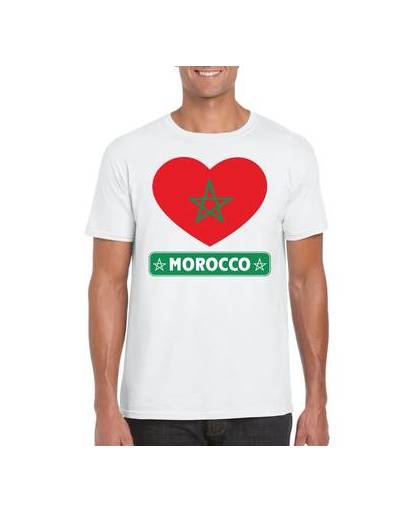 Marokko t-shirt met marokkaanse vlag in hart wit heren s