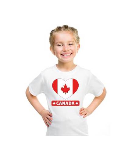 Canada kinder t-shirt met canadese vlag in hart wit jongens en meisjes s (122-128)