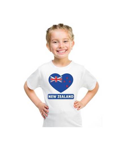 Nieuw zeeland kinder t-shirt met nieuw zeelandse vlag in hart wit jongens en meisjes xl (158-164)