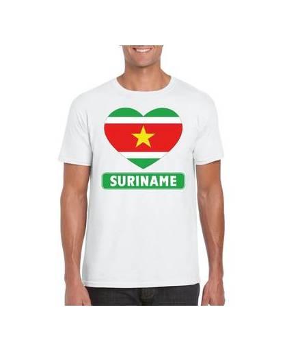 Suriname t-shirt met surinaamse vlag in hart wit heren l