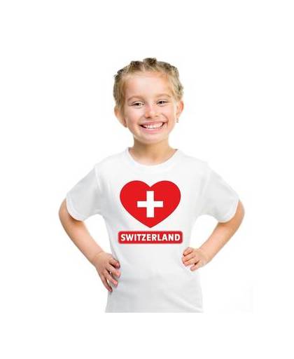 Zwitserland kinder t-shirt met zwitserse vlag in hart wit jongens en meisjes s (122-128)