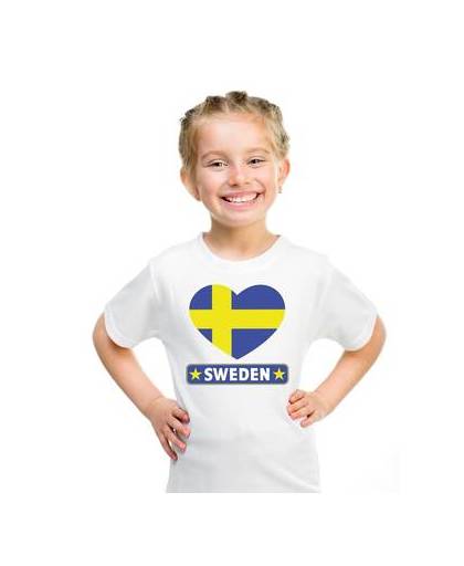 Zweden kinder t-shirt met zweedse vlag in hart wit jongens en meisjes xl (158-164)