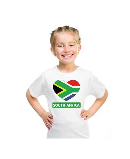 Zuid afrika kinder t-shirt met zuid afrikaanse vlag in hart wit jongens en meisjes xl (158-164)