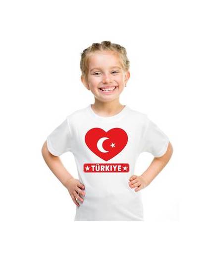 Turkije kinder t-shirt met turkse vlag in hart wit jongens en meisjes s (122-128)