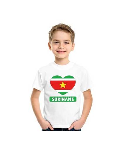 Suriname kinder t-shirt met surinaamse vlag in hart wit jongens en meisjes xs (110-116)