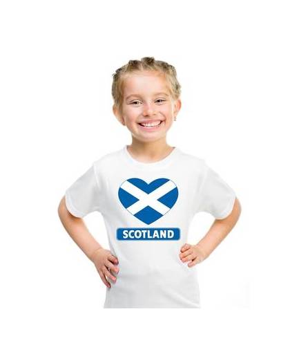 Schotland kinder t-shirt met schotse vlag in hart wit jongens en meisjes l (146-152)