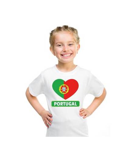 portual kinder t-shirt met portugese vlag in hart wit jongens en meisjes m (134-140)