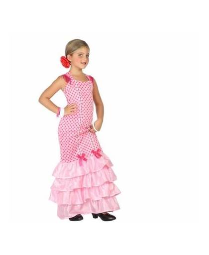 Flamenco danseres kostuum voor kinderen roze 128 (7-9 jaar)