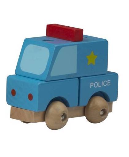Speelgoed blauwe politie auto hout 9 cm