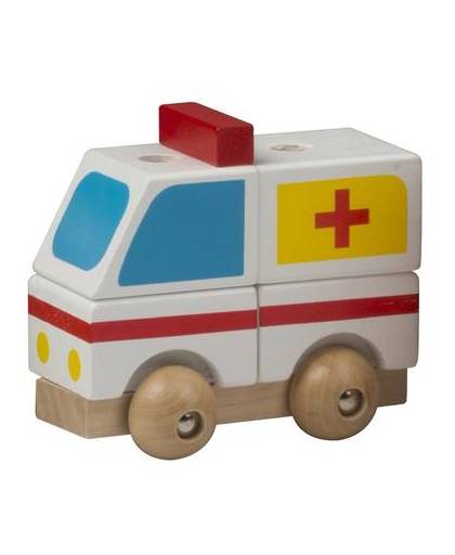 Speelgoed witte ambulance hout 9 cm