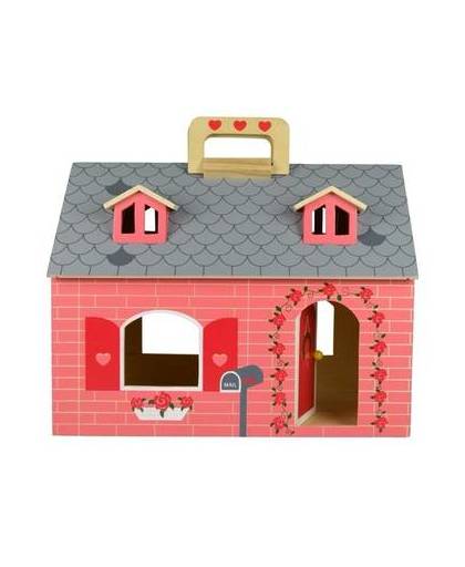 Speelgoed rode poppenhuis hout 19 delig