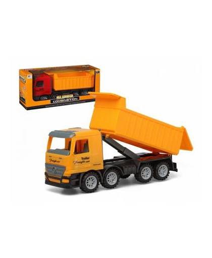 Vrachtwagen met container geel 40 x 16 cm