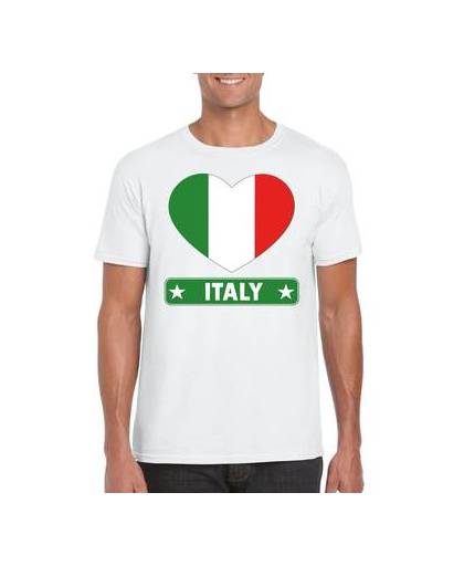 Italie t-shirt met italiaanse vlag in hart wit heren m