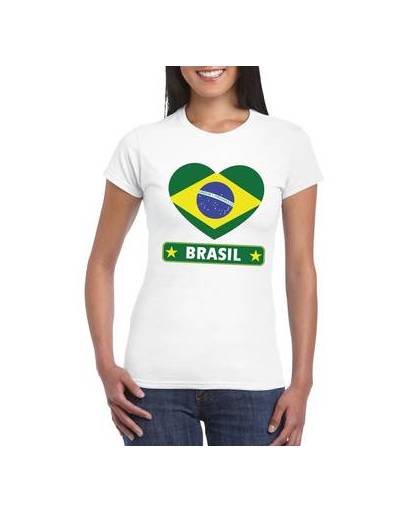 Brazilie t-shirt met braziliaanse vlag in hart wit dames l