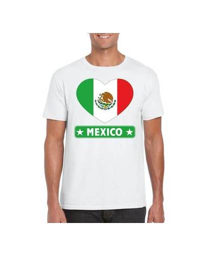 Mexico t-shirt met mexicaanse vlag in hart wit heren 2xl