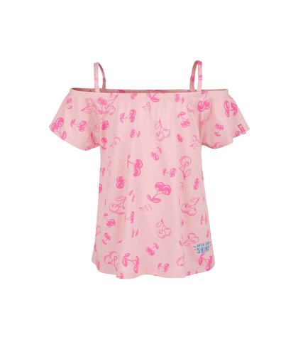 open shoulder T-shirt met kersen roze