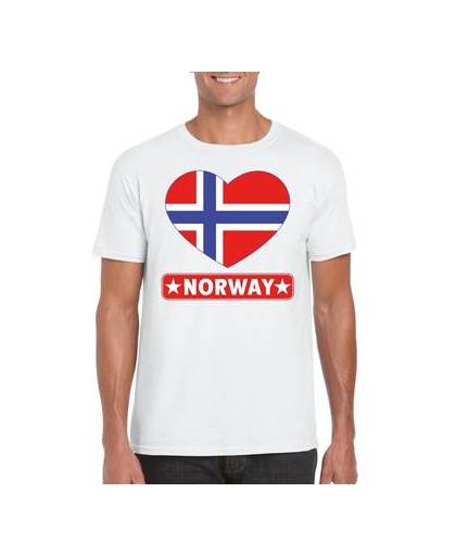 Noorwegen t-shirt met noorse vlag in hart wit heren 2xl