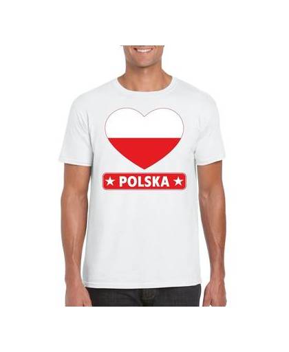 Polen t-shirt met poolse vlag in hart wit heren s