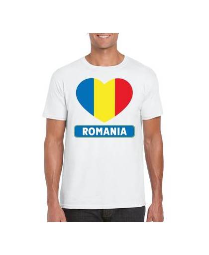 Roemenie t-shirt met roemeense vlag in hart wit heren m