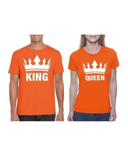 Koningsdag koppel king & queen t-shirt oranje maat xl