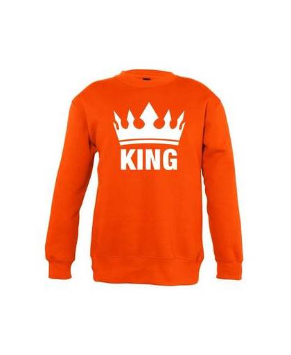 Oranje koningsdag king sweater kinderen 7-8 jaar (122/128)
