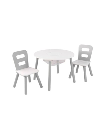 ronde opbergtafel en 2 stoelen