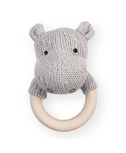 bijtring Ø 7cm Soft knit hippo light grey