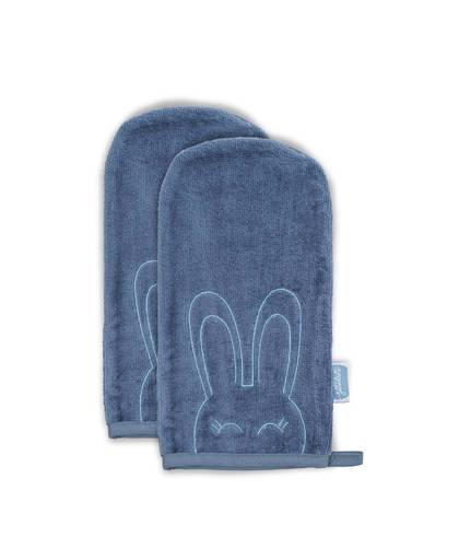 washandje 24x12cm velvet terry Sweet bunny vintage blue 2-pack